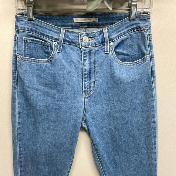 Levi’s 721 High Rise Skinny Denim Medium Wash Jeans Raw Hem 29 - Picture 2 of 15